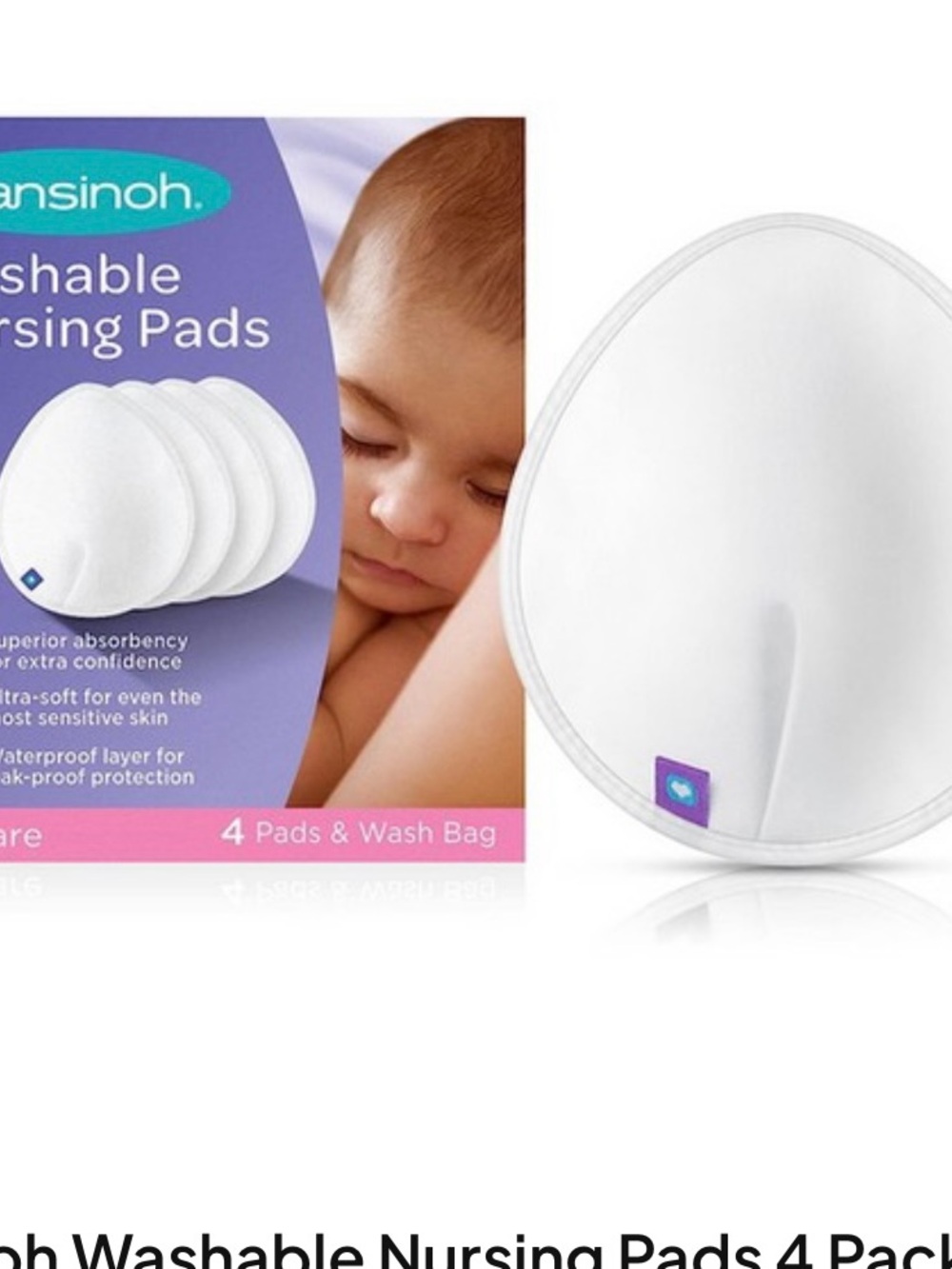 Lansinoh White Nursing Pads with Light Pink Trim and Mesh Drawstring Pouch